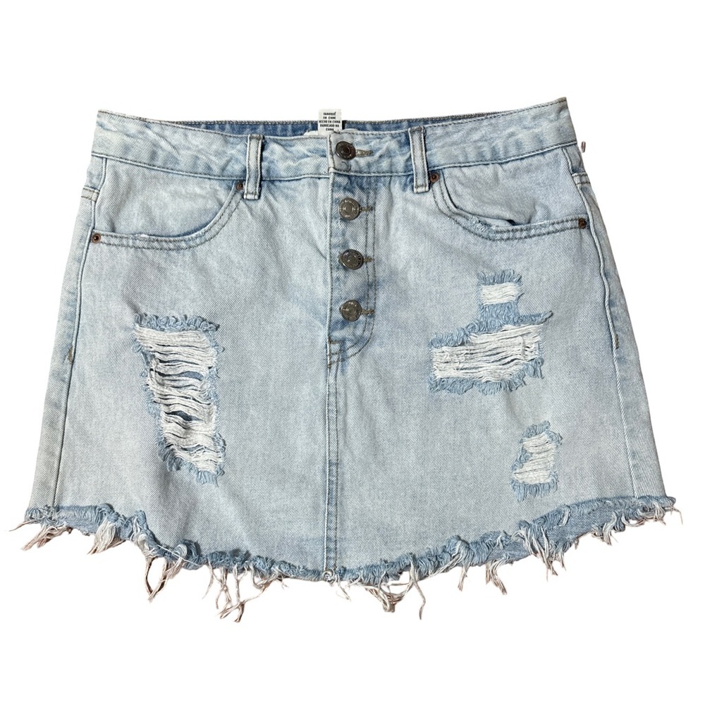 Forever 21 Light Blue Distressed Mini Skirt